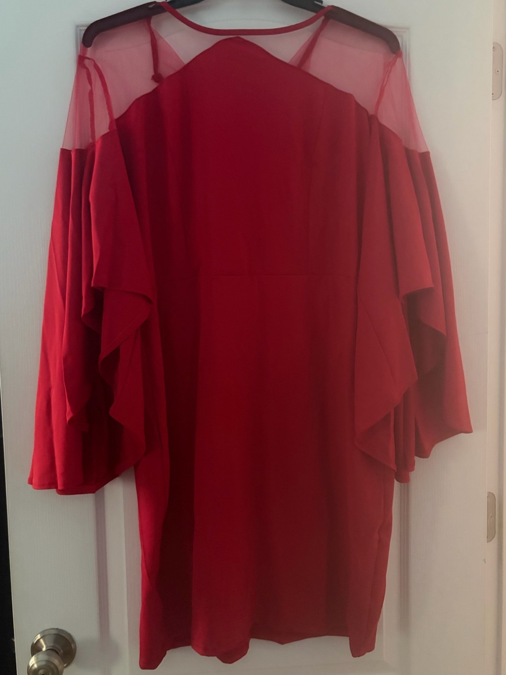 XXL Mesh Cold Shoulder Red Dress to the knee and Bell Sleeves